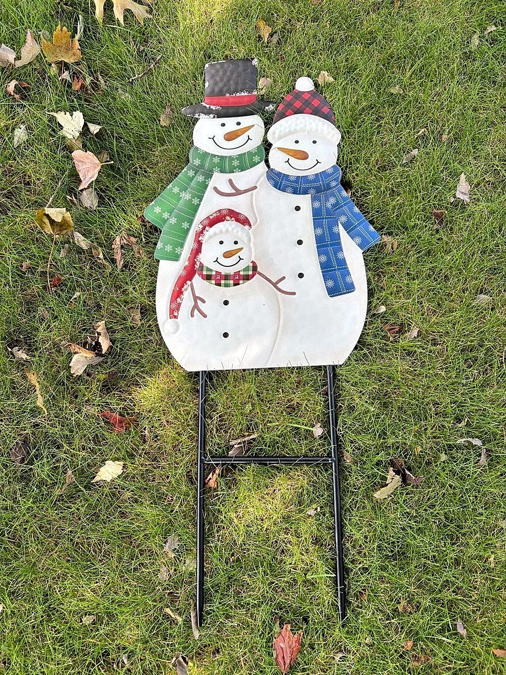 30"H Metal Christmas Family Snowman Yard Stake
